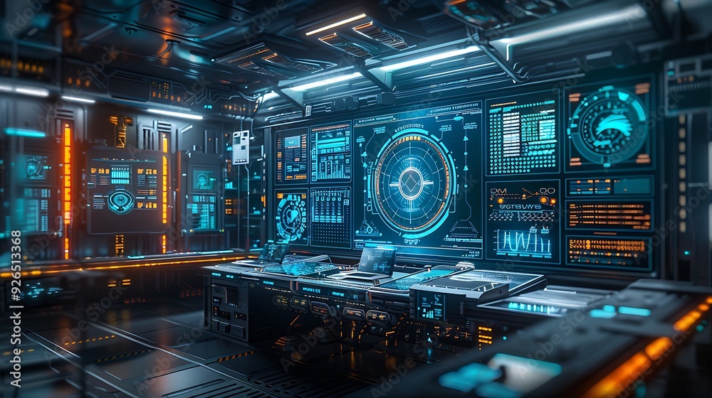 A futuristic cybersecurity lab with AI detecting and analyzing cyber threats, featuring interactive holographic displays and advanced network defenses. Created Using: photorealistic style, A futuristic cybersecurity lab with AI detecting and analyzing cyber threats, featuring interactive holographic displays and advanced network defenses. Created Using: photorealistic style,