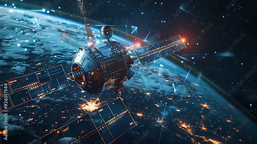 AI analyzing data from a satellite orbiting a distant planet, with detailed holographic data visualizations and a futuristic control room backdrop. Created Using: advanced space technology, AI analyzing data from a satellite orbiting a distant planet, with detailed holographic data visualizations and a futuristic control room backdrop. Created Using: advanced space technology,