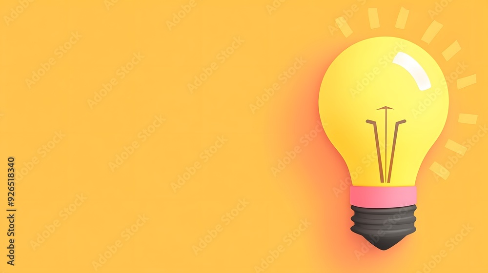 A glowing light bulb on a yellow background. The bulb is the symbol of a new idea, innovation and inspiration. A glowing light bulb on a yellow background. The bulb is the symbol of a new idea, innovation and inspiration.