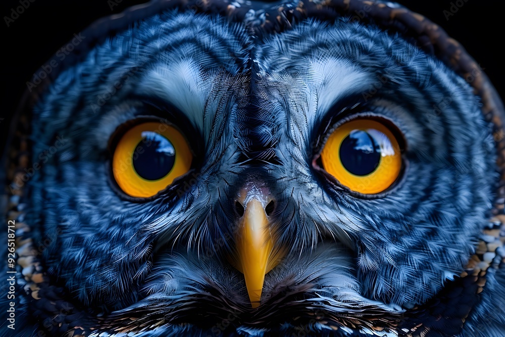 Fototapeta premium Stunning Close-Up of Great Grey Owl with Bright Yellow Eyes for Wildlife Poster or Nature Print