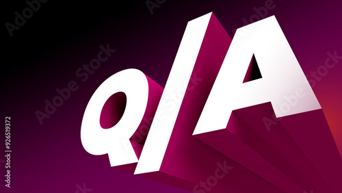 QA Question and answer 3d sign on purple background. Perspective embossed white mark.
