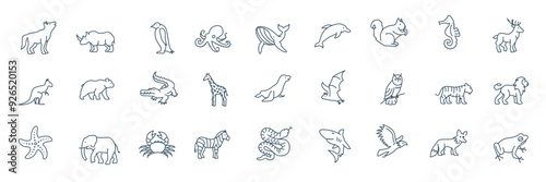 Wild Animals Icons Pack. Thin line creature icons set. Flaticon collection set
