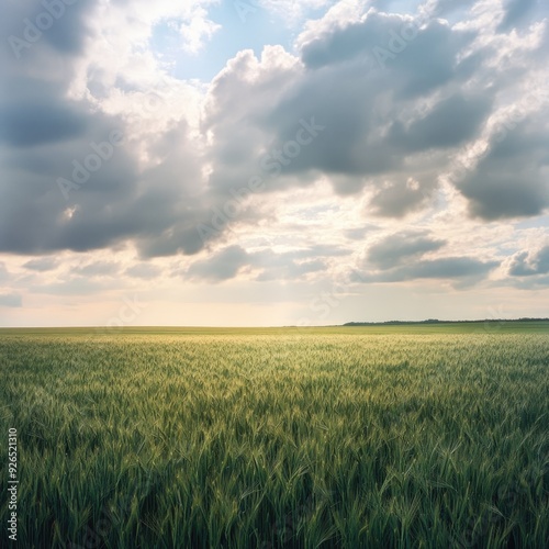 A field of green grass under a cloudy sky, where the interplay of light and shadow creates a tranquil and introspective scene