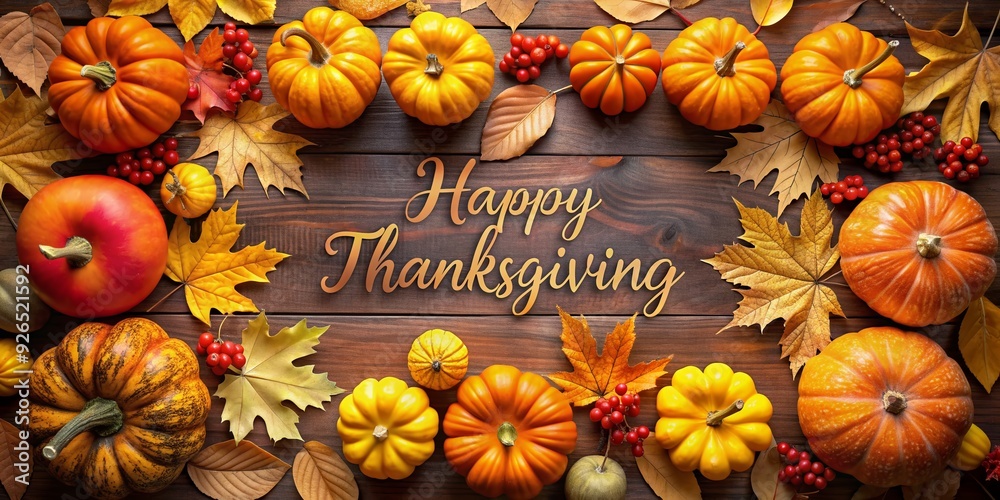 Vibrant autumnal arrangement featuring a festive border of orange pumpkins, golden leaves, and seasonal fruit, surrounding a warm Vibrant autumnal arrangement featuring a festive border of orange pumpkins, golden leaves, and seasonal fruit, surrounding a warm