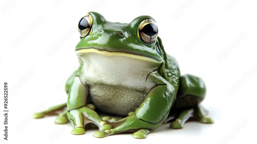 Obraz premium Genuine Green True Frog on White Background. 