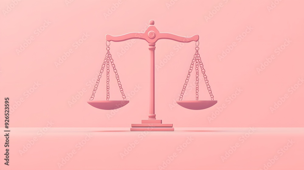 Pink scales of justice in balance on a pink background.