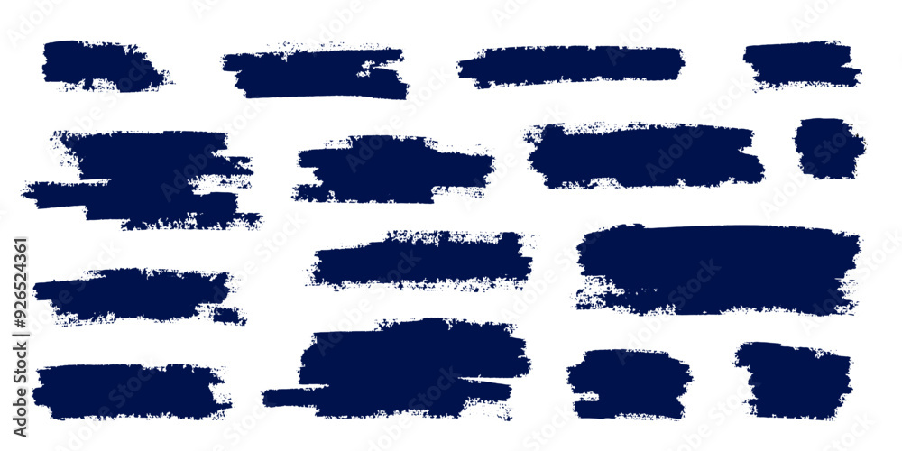 Hand drawn grunge ink blue strokes and lines on white background, creative brush lines with rough edges with texture. Abstract hand drawn doodle line borders.