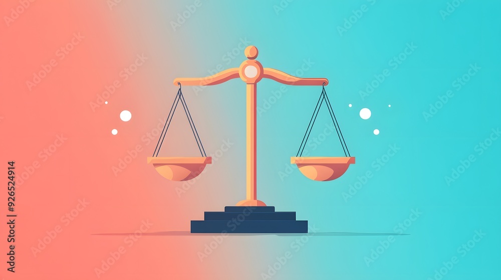 A 3D illustration of a scale balanced, symbolizing justice, equality, and fairness. A 3D illustration of a scale balanced, symbolizing justice, equality, and fairness.