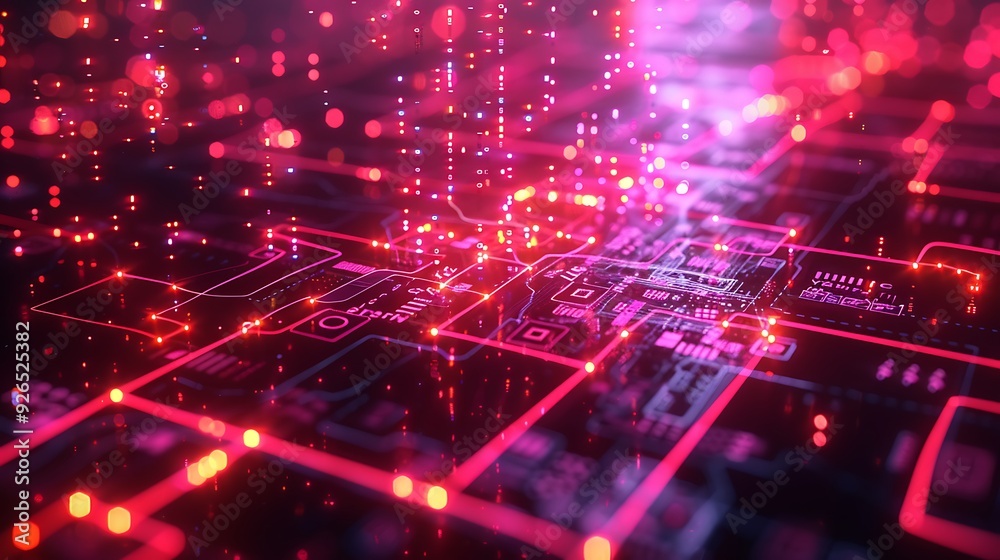 Machine learning algorithms visualized as a network of bright nodes and ...