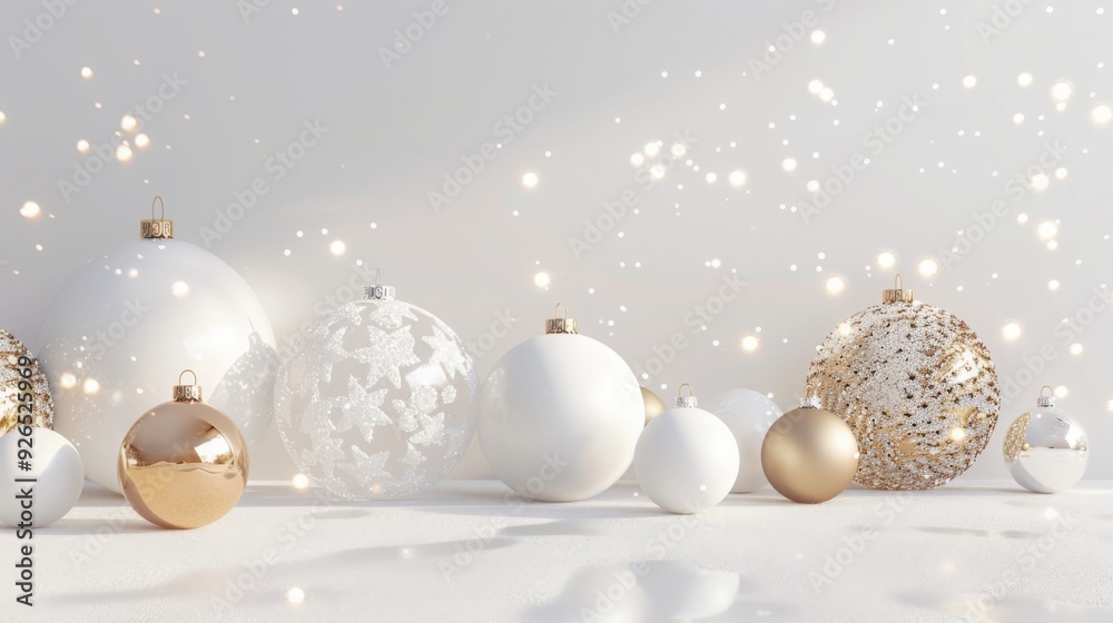 3d render wallpaper , winter holiday wallpaper , white and gold Christmas ornaments , Christmas baubles 3d render wallpaper , winter holiday wallpaper , white and gold Christmas ornaments , Christmas baubles