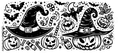 large halloween attribute collection in black vector design