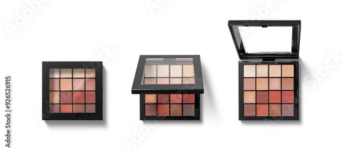 Three makeup palettes display an array of colors for creating various beauty looks, each designed to enhance features and provide versatility