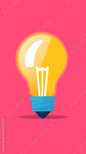 A simple illustration of a glowing lightbulb on a pink background.
