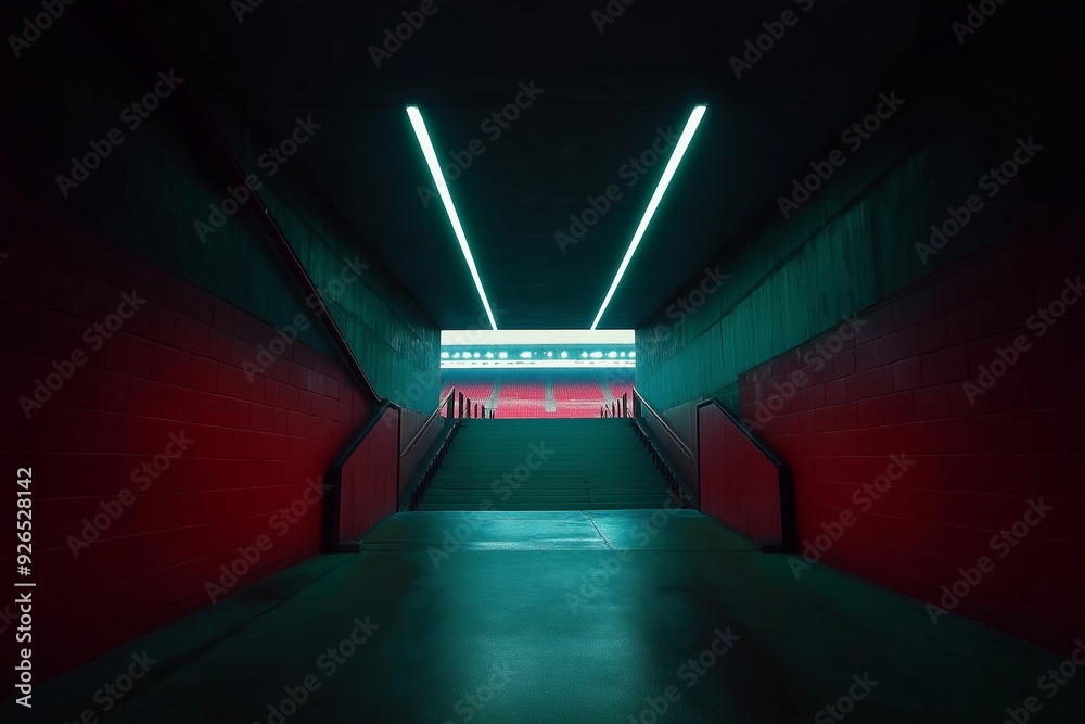 Fototapeta premium A tunnel with red lights shining down on it