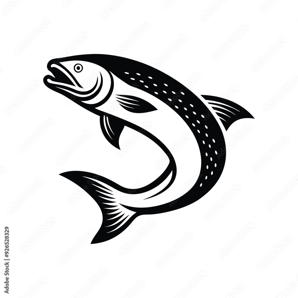 Fototapeta premium Salmon fish silhouette vector art icon isolated on white background