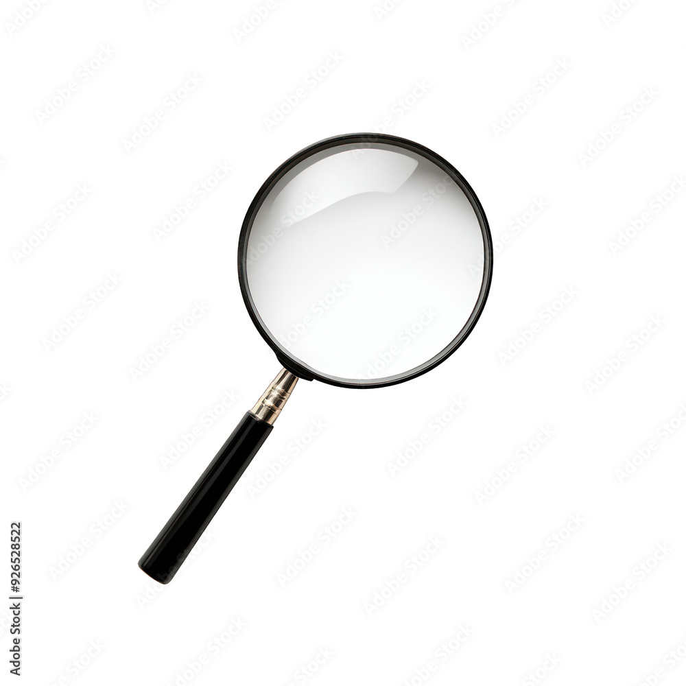 A sleek magnifying glass with a black handle, perfect for investigations, reading fine print, or enhancing curiosity about details. transparent background A sleek magnifying glass with a black handle, perfect for investigations, reading fine print, or enhancing curiosity about details. transparent background