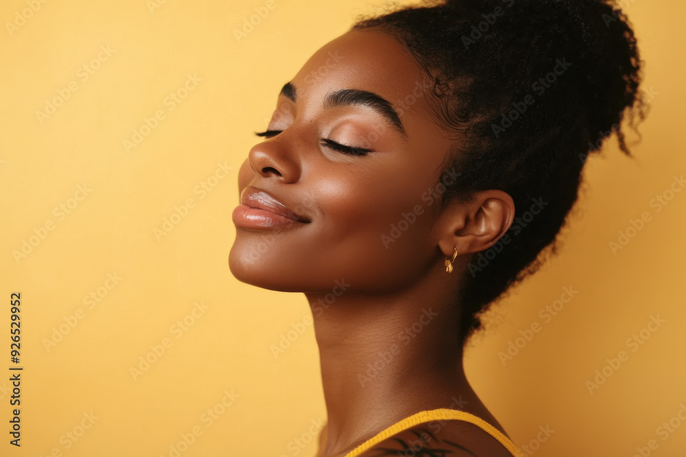 A close up of a tattooed black woman's face with her eyes closed A close up of a tattooed black woman's face with her eyes closed