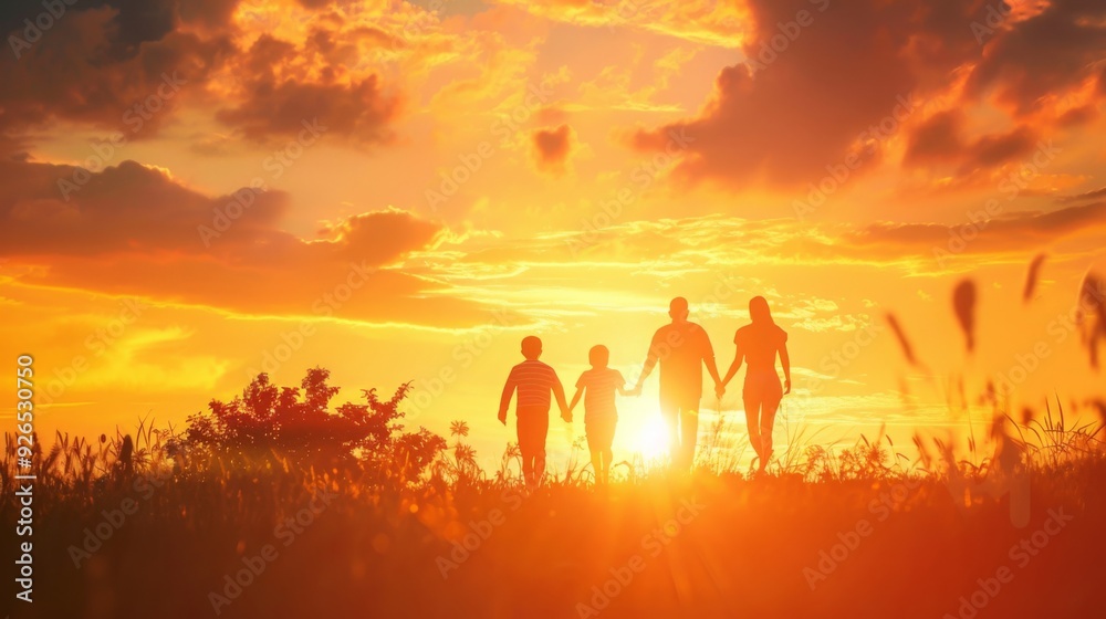 Fototapeta premium happiness and love , beautiful sunset landscape , family and friends , summer vacation
