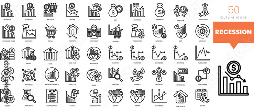Set of minimalist linear recession icons. Vector illustration