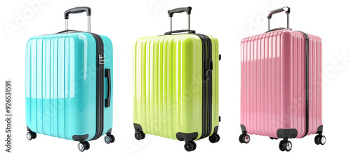 Travel luggage set in different colors isolated on transparent background photo