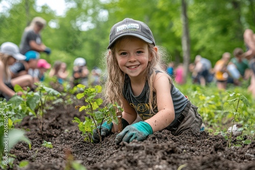 little girl planting tomato