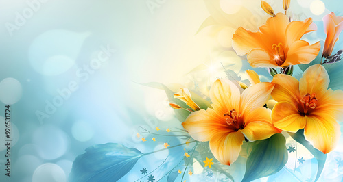 Abstract floral background with bright orange and yellow flowers The petals are delicate and detailed and the colors are vibrant and eyecatching, Abstract floral, background, bright orange flowers
