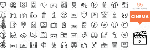 Set of minimalist linear cinema icons. Vector illustration