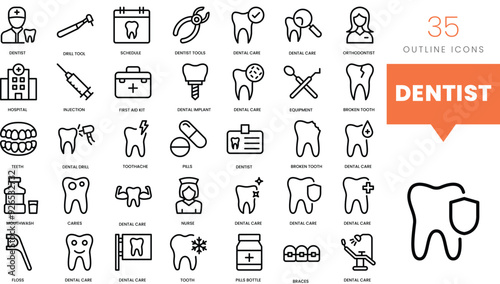Set of minimalist linear dentist icons. Vector illustration