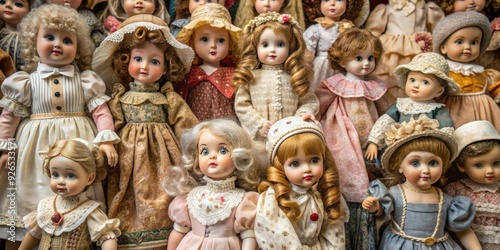 Antique dolls collection with vintage porcelain and cloth dolls from different eras, antique, dolls, collection, vintage, porcelain