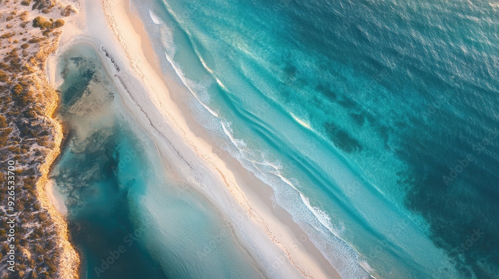 Aerial view of Shark Bays stunning coastline in Western Australia, with turquoise waters meeting golden sandy shores. Aerial view of Shark Bays stunning coastline in Western Australia, with turquoise waters meeting golden sandy shores.