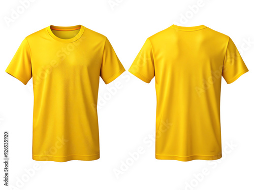 plain yellow t-shirt mockup design. front and rear view. isolated on transparent background