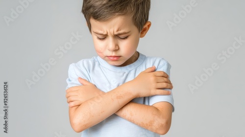 A child with eczema, scratching their arms