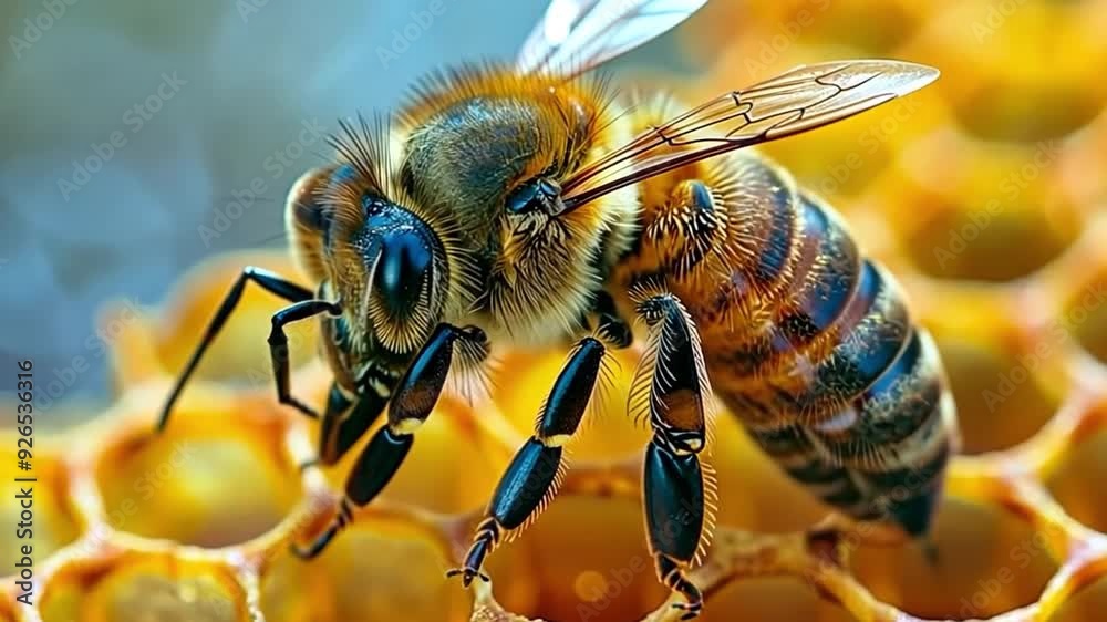 The honeycomb was supplied with honey by the honey bee. The honeycomb was supplied with honey by the honey bee.