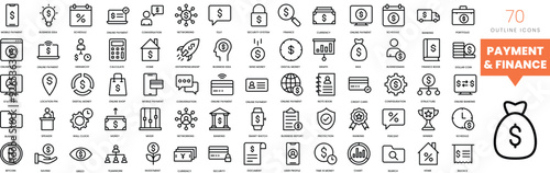 Set of minimalist linear payment and finance icons. Vector illustration