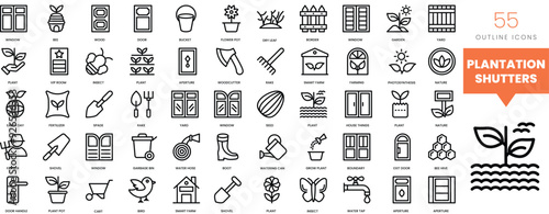 Set of minimalist linear plantation shutters icons. Vector illustration