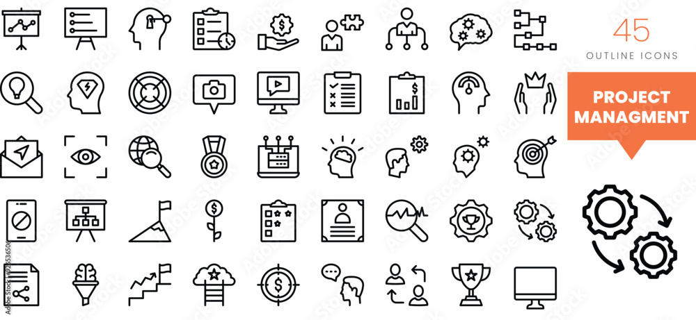 Set of minimalist linear project managment icons. Vector illustration Set of minimalist linear project managment icons. Vector illustration