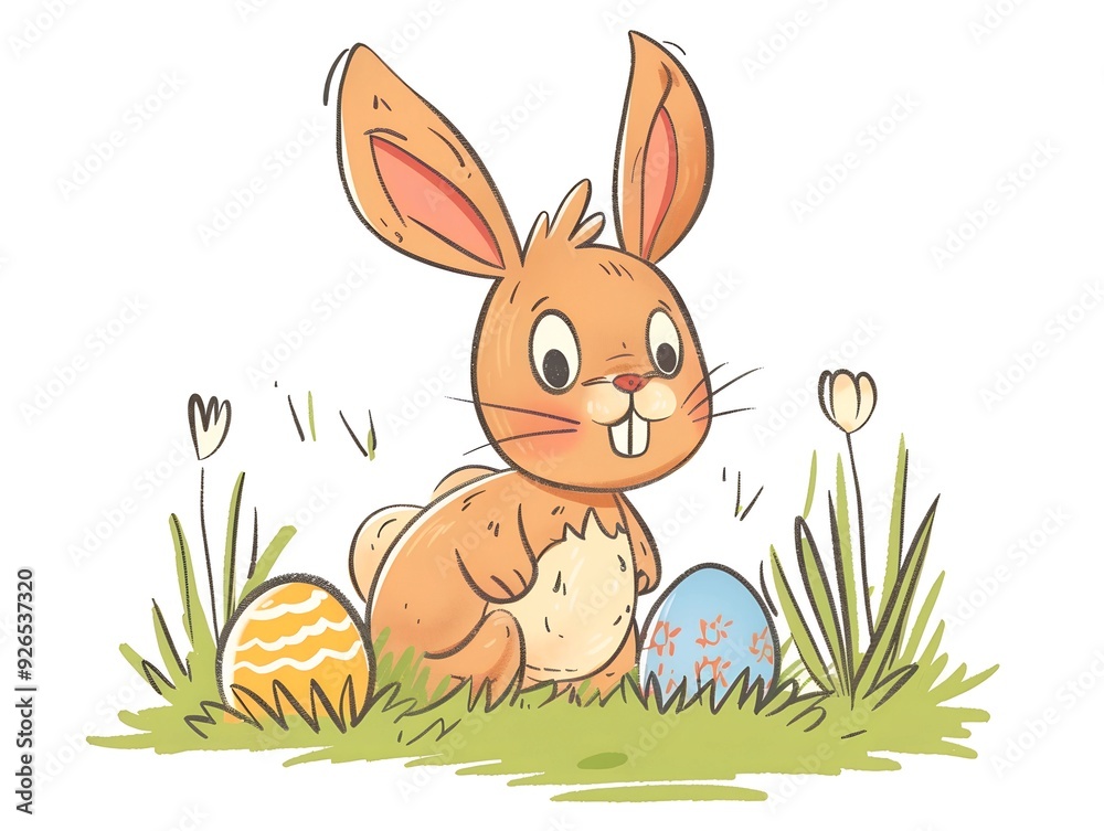 Fototapeta premium Easter Bunny clipart simple illustration for kids book. AI generated