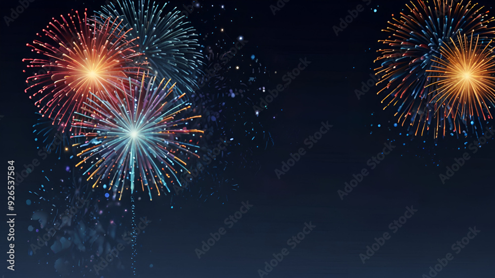 Fototapeta premium Fireworks exploding in dark background with different shapes 