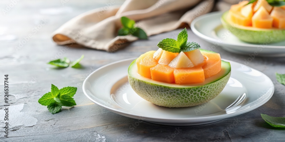 Sweet melon dessert on a white plate, melon, cantaloupe, fruit, sweet, dessert, plate, food, ripe, juicy, fresh, healthy Sweet melon dessert on a white plate, melon, cantaloupe, fruit, sweet, dessert, plate, food, ripe, juicy, fresh, healthy