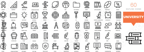 Set of minimalist linear university icons. Vector illustration