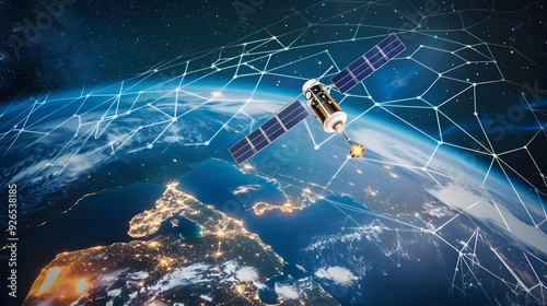Satellite Orbiting Earth with Network Connections Illustration