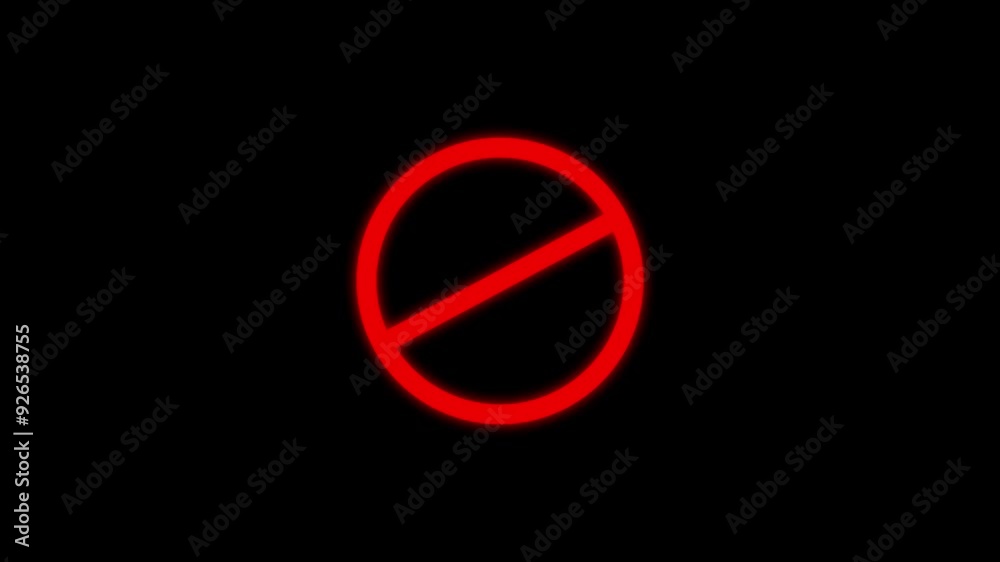 Simple Ban icon. Warning, stop or no entry forbidden red color circle and line symbol icon animation on a black background. Simple Ban icon. Warning, stop or no entry forbidden red color circle and line symbol icon animation on a black background.