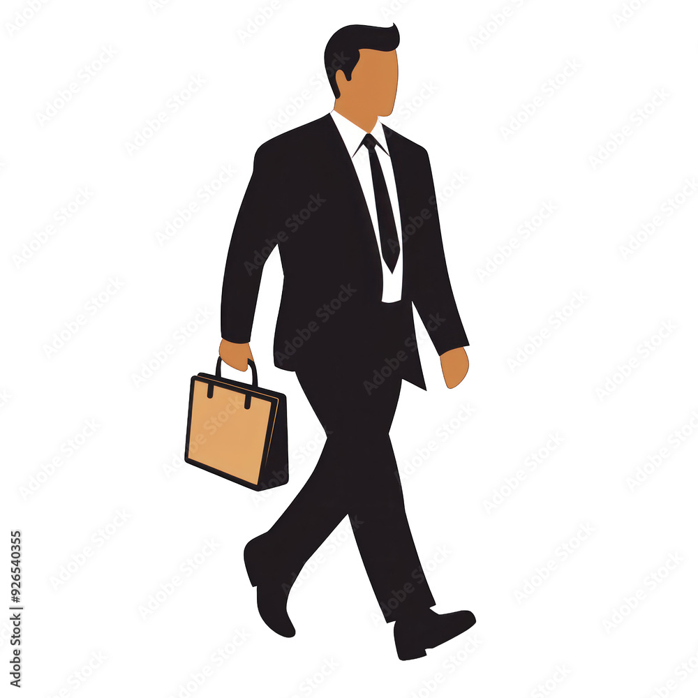 Businessman walking confidently with a briefcase, symbolizing professionalism and corporate success. transparent background
