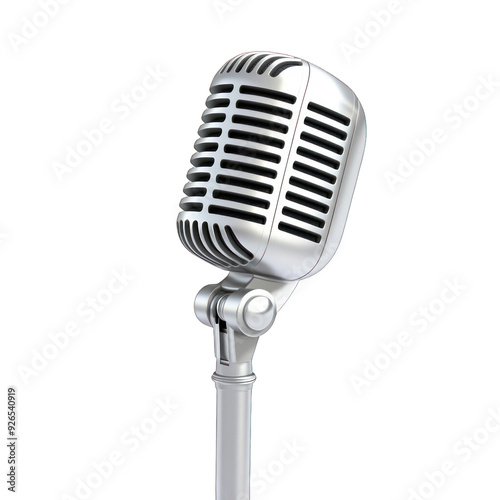 Classic silver microphone with retro design, perfect for music, events, and performances. transparent background