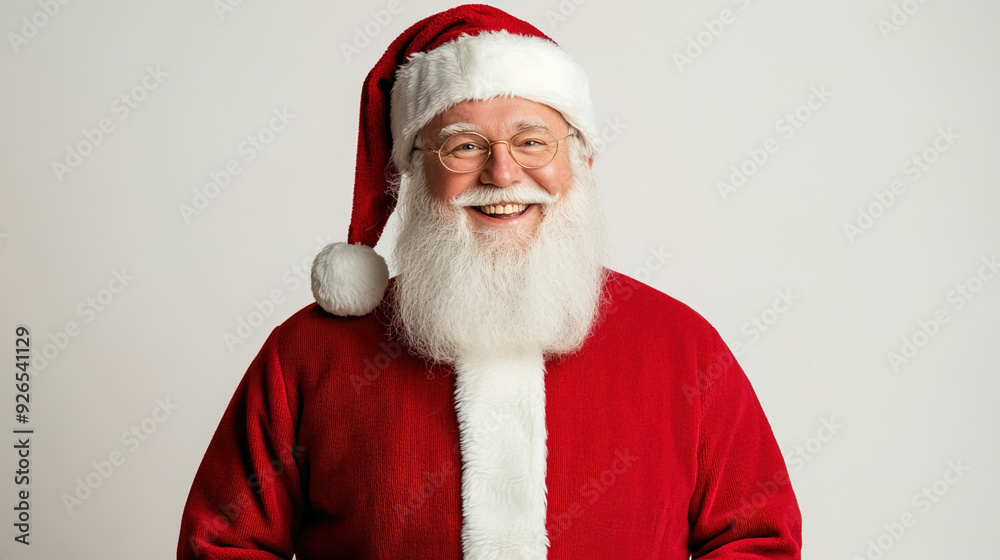 Naklejka premium Close-Up of Santa Claus - Merry Christmas - Smiling Father Christmas Embracing Winter Magic and Festive Cheer - Perfect for Christmas Cards and Winter-Themed Designs
