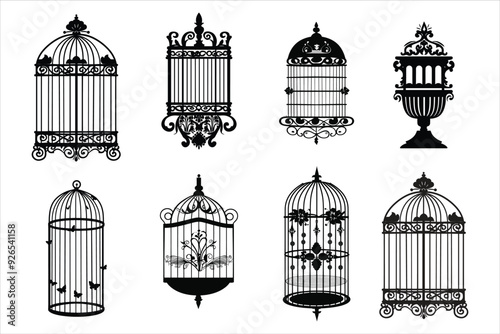 Bird Cage Silhouette Bundle Set, Hanging Bird Cage Silhouette, Bird House silhouette