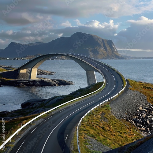 Norway Beautiful Storseisundet Bridge, Part of the Iconic Atlantic Ocean Road photo