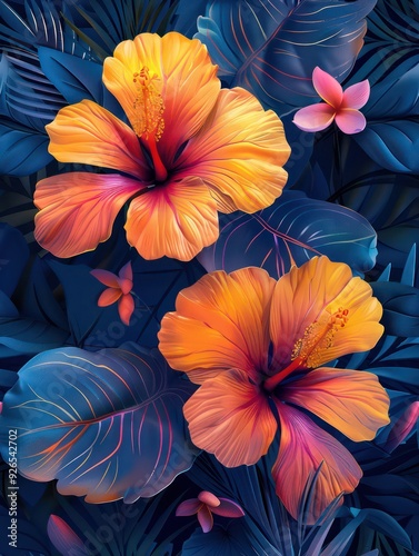 tropical floral and colorful hibiscus illustration