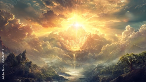 Majestic portrayal of the biblical creation story, showcasing god s divine handiwork
