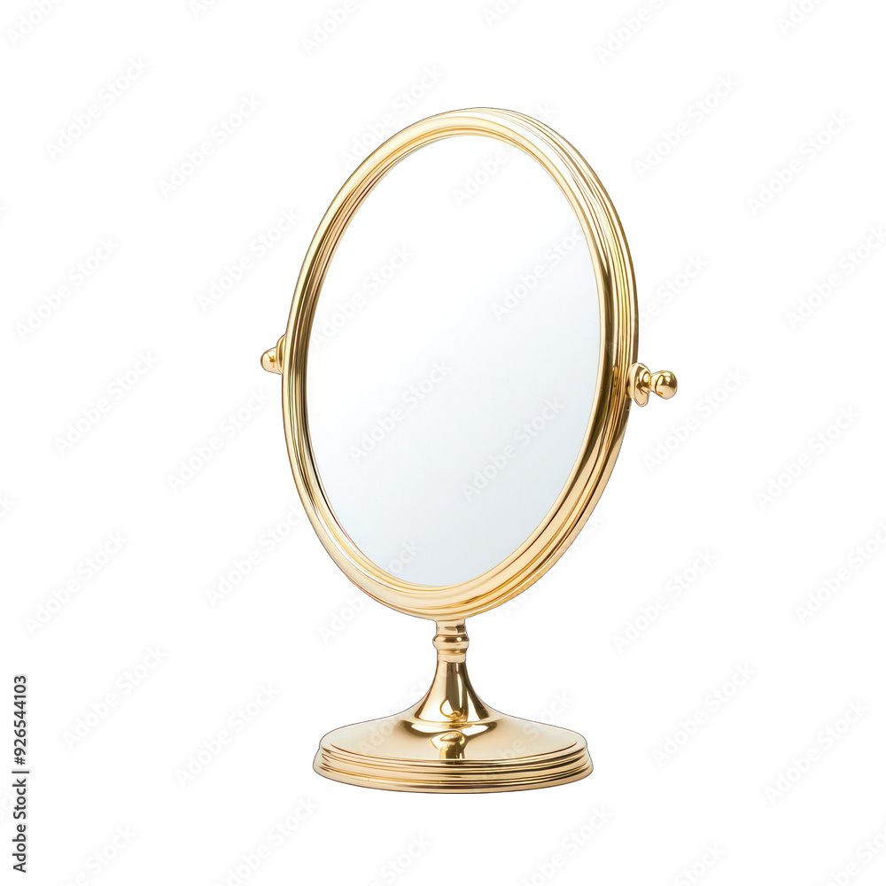Elegant golden oval mirror on a stand, perfect for vanity and decoration, reflecting beauty and style in any setting. transparent background Elegant golden oval mirror on a stand, perfect for vanity and decoration, reflecting beauty and style in any setting. transparent background